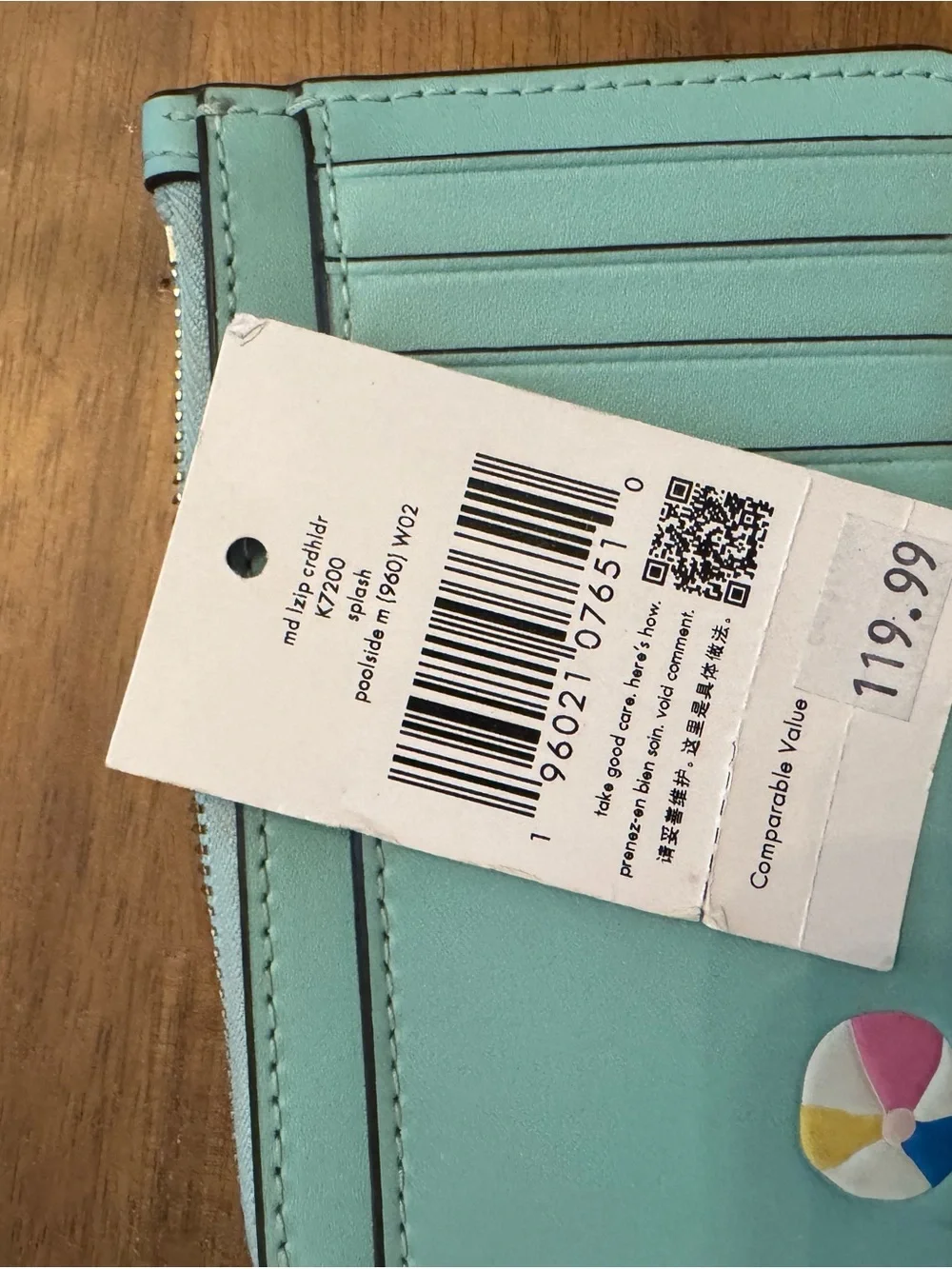 kate spade light blue leather zip key pouch with gold hardware
